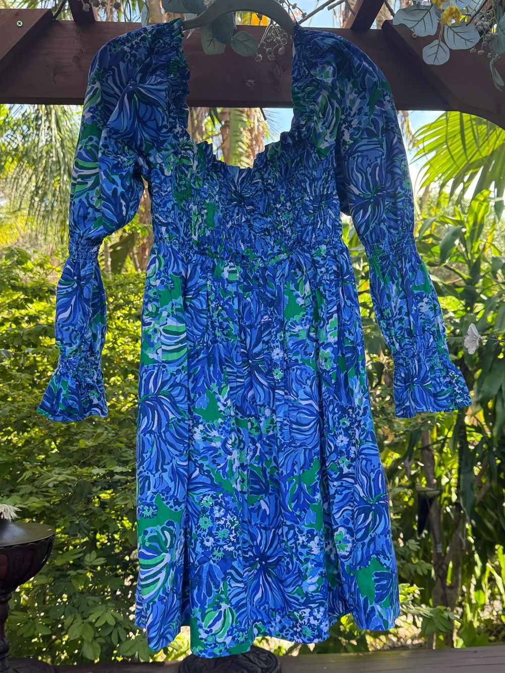 Lilly Pulitzer Beyonca Smocked Dress Abaco Blue In Turtle Awe Size M